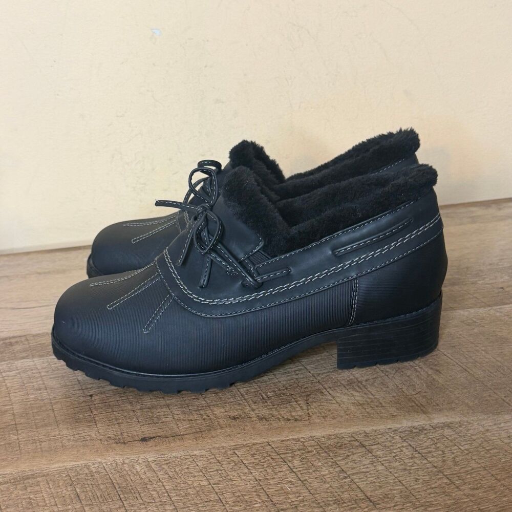 Trotters Belle Faux Fur Lined Waterproof black ankle Bootie size 8 WW